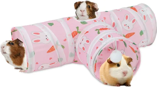 Miniatura 15 de Rypet Túnel de Cobaya de 3 Vías Plegable Túneles y Tubos para Mascotas Pequeñas con Pelota Interactiva para Conejo Bebé Hurón Hámster Chinchilla