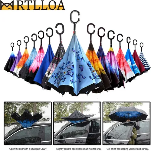 Miniatura 104 de MRTLLOA - Paraguas invertido de gran tamaño de 40/49/56 pulgadas - Sombrilla doble capa resistente al viento, con mango en forma de C y tamaño golf