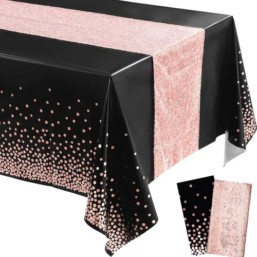 Miniatura 12 de Irenare Juego de Mantel y Camino de Mesa con Lentejuelas, Diseño de Lunares y Confeti, Cubierta de Mesa de Plástico con Purpurina, Decoraciones