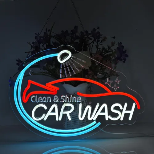 Miniatura 4 de Letrero de neón para lavado de autos, luces de neón para colgar en la pared, decoración artística para estaciones de servicio, servicio comercial