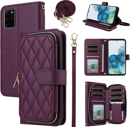 Miniatura 23 de Funda de Cartera para Samsung Galaxy S20 FE 5G de 6.5 Pulgadas con Correa para Muñeca, Billetera con Cremallera y más de 9 Ranuras para Tarjetas