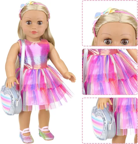 Miniatura 3 de ZITA ELEMENT Juego de 14 piezas de accesorios de maquillaje para muñeca de 18 pulgadas con vestido para muñeca de la generación, juego de maquillaje