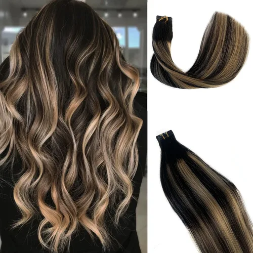Miniatura 22 de Extensiones de cabello humano rubio con cinta, reflejos rubio ceniza y rubio platino, extensiones de cabello rubio platinado, cinta adhesiva
