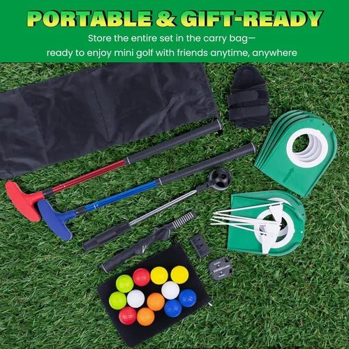 Miniatura 7 de Mini juego de práctica de golf de putting – Putters ajustables, 6 agujeros marcados, 12 pelotas de práctica, recuperador de bolas extensibles