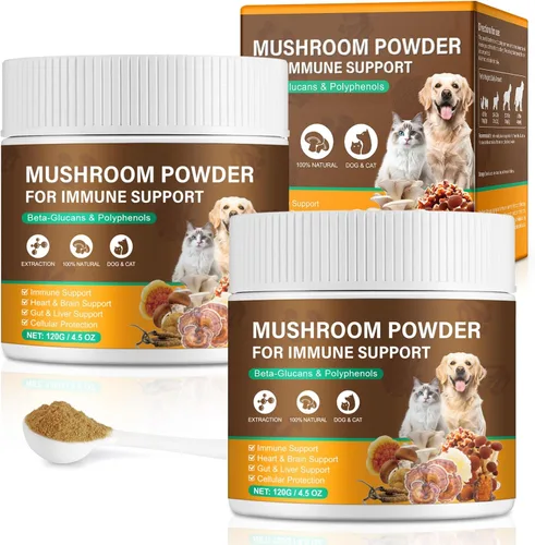 Miniatura 10 de Suplemento de hongos en polvo para perros y gatos, 11 complejos beneficiosos de hongos para apoyo inmunológico, protección celular, salud cardíaca
