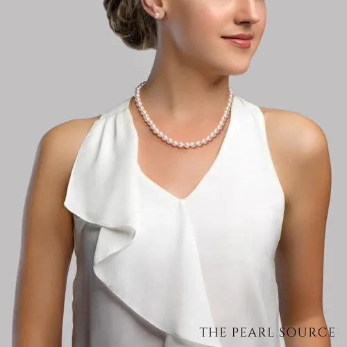 Miniatura 3 de The Pearl Source 14K Gold 6.5-7.0mm AAAA Quality Round White Freshwater Cultured Pearl Necklace for Women in 16"-36" Lengths