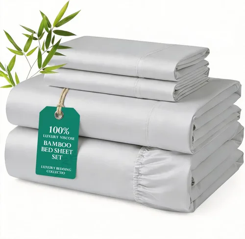 Miniatura 8 de MURT Pure Bamboo, juego de sábanas tamaño King de 100% viscosa de bambú, 400 hilos, refrescante y suave como la seda, certificado Oeko-TEX, bolsillo