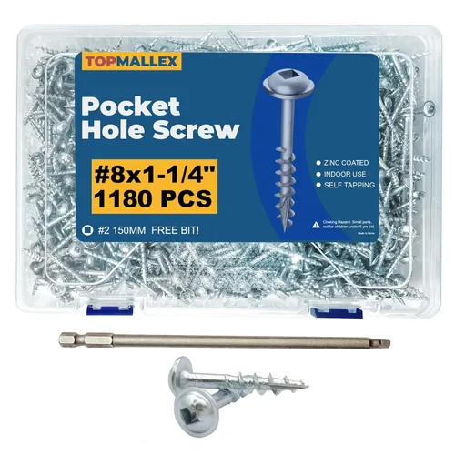 Miniatura 14 de Tornillos de bolsillo de 1 pulgada, tornillos de bolsillo #8 x 1 con unidad cuadrada, 600 unidades, rosca gruesa, cabezal de arandela, autoroscante
