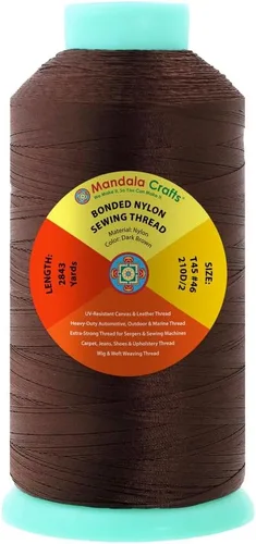 Miniatura 214 de Mandala Crafts - Hilo de nailon para coser cuero, tapicería, mezclilla y para trenzar el pelo; resistente, 1500 yardas, tamaño 69 T70 Marrón