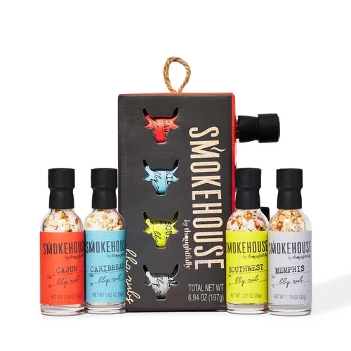 Smokehouse by Thoughtfully, juego de regalo Smokehouse Barbecue Rubs, sabores incluyen cajún, caribe, Memphis y suroeste, juego de 4