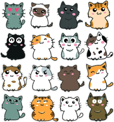 Gatos surtidos lindos y adorables perfectos para despegar y pegar sonriente lindo adhesivo adhesivo adhesivo portátil escritorio
