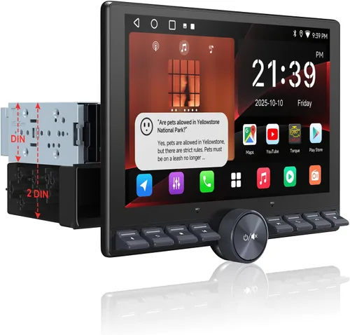 Estéreo para automóvil Single/Doble DIN - Pantalla táctil flotante QLED de 10.1 pulgadas con botón, inalámbrico CarPlay/Android Auto,