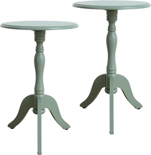 Miniatura 14 de HLR Mesa auxiliar redonda pequeña, mesas auxiliares laterales con pedestal de madera, mesita de noche vintage para sala de estar, dormitorio, Negro