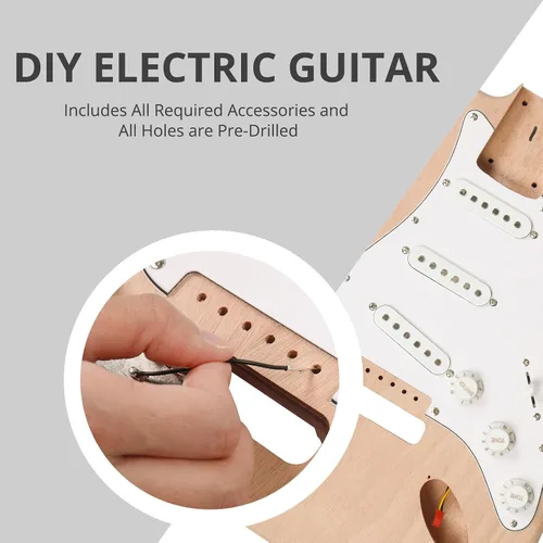 Miniatura 6 de Ktaxon Kit de guitarra eléctrica DIY con cuerpo de caoba, kit de guitarra eléctrica de 6 cuerdas de tamaño completo con cuello de arce, correa