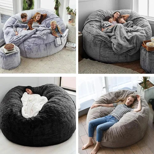 Miniatura 4 de Funda para silla tipo puf (sin relleno, solo funda) para adultos y niños, funda gigante de terciopelo suave para sofá cama, funda protectora de puf