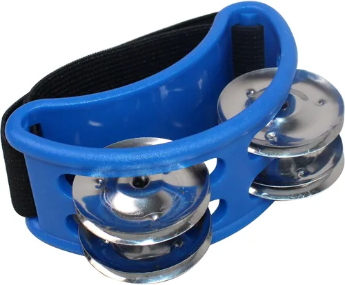 Miniatura 3 de YMC Percusión FJS2S-BK Pandereta de pie con sonajas de acero., Azul
