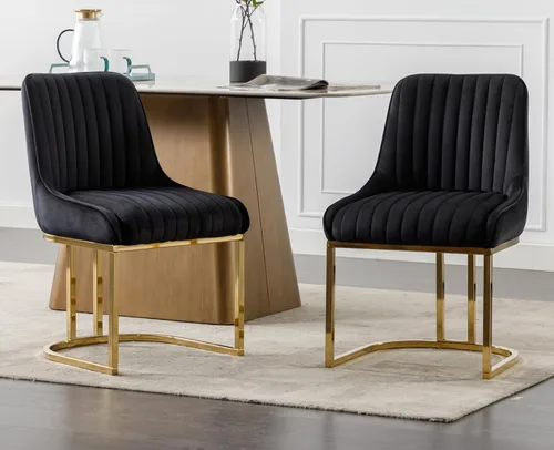 Miniatura 3 de EALSON Sillas tapizadas de terciopelo para comedor, juego de 2 sillas modernas de acento para el comedor con base dorada de metal, sillas cómodas