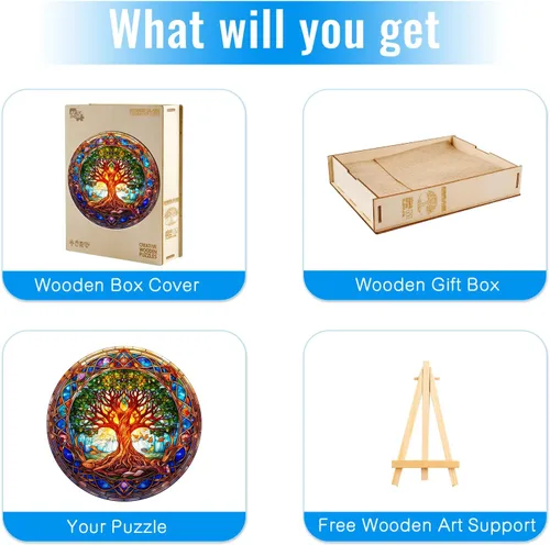 Miniatura 7 de Rompecabezas de madera para adultos - Rompecabezas de madera de árbol de la vida de vidrio manchado - Rompecabezas de madera con forma única