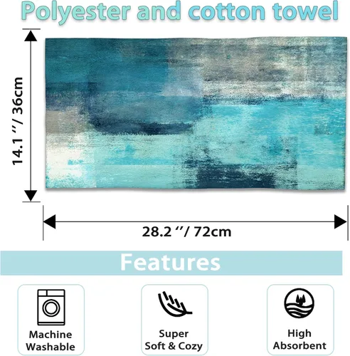 Miniatura 2 de Juego de 2 toallas de mano verde azulado y gris, pintura de arte abstracto, toallas de cocina con punta de los dedos, 28 x 14 pulgadas, paño suave