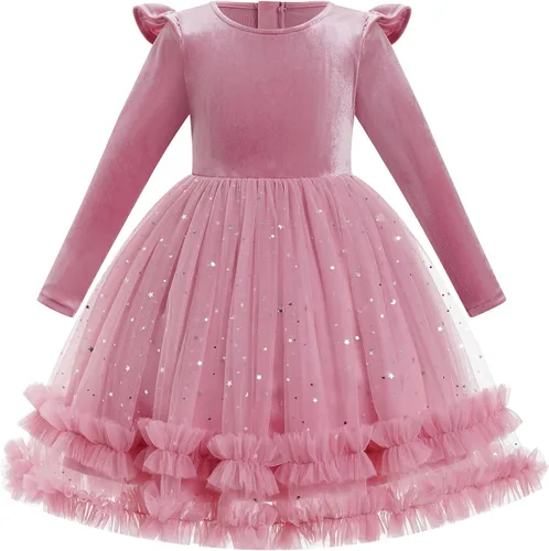 Miniatura 141 de IDOPIP Vestido tutú de terciopelo para niñas pequeñas, vestido de manga larga para princesa, Navidad, cumpleaños, fiesta, boda, vestidos de otoño e
