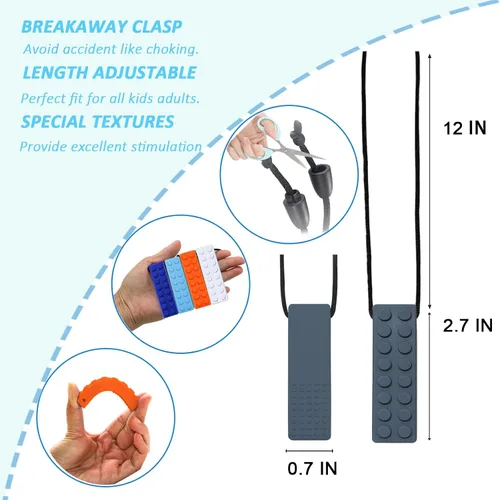 Miniatura 3 de Collar masticable para niños sensorial, collar sensorial con bloques para masticar para niños y niñas con autismo, TDAH, dentición, mordedura