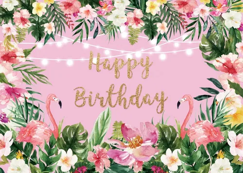 Telón de fondo de cumpleaños de flamenco rosa de 8 x 6 pies, para verano, tropical, flor de palmera hawaiana, telón de fondo para fotos, temática de