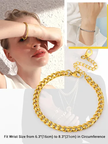 Miniatura 3 de PROSTEEL Pulsera de acero inoxidable para hombres y mujeres, elegantes pulseras de eslabones cubanos, chapado en oro negro de 18 quilates, ancho