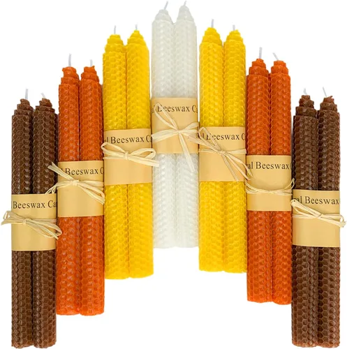 Miniatura 15 de Lacaser Velas cónicas de cera de abeja natural a granel, candelabros de colores en colores del arcoíris, sin humo y sin perfume, velas de 9 pulgadas