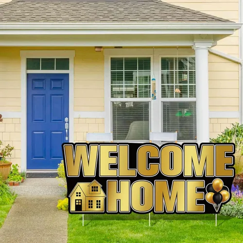 Miniatura 4 de Letrero de Bienvenida a Casa para Patio con Estacas en Oro Negro, Letrero de Bienvenida para Césped para Regreso de Militares, Novedad en Casa