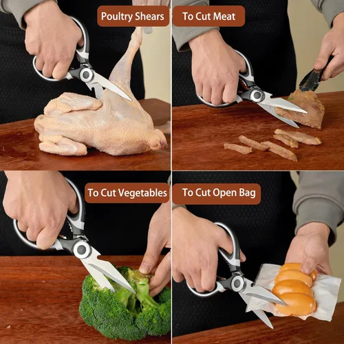 Miniatura 7 de OMDAR Paquete de 3 tijeras de cocina multiusos, paquete de 3, tijeras de cocina de acero inoxidable resistentes para cortar carne, alimentos