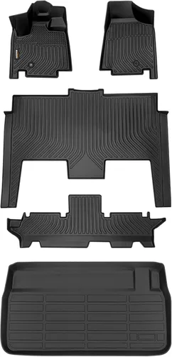 Miniatura 54 de Alfombrillas para todo tipo de clima y forro de carga para Volkswagen Atlas 2018-2025 (asiento de cubo de 6 pasajeros), juego completo de 3 filas