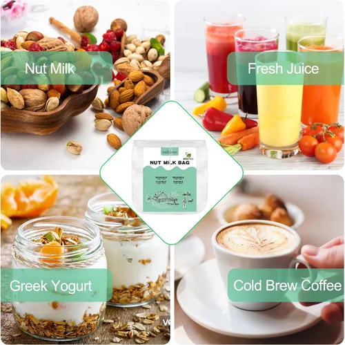 Miniatura 4 de Paquete de 3 bolsas de leche de nuez de 14 x 14 pulgadas, extra grandes, reutilizables, coladores de alimentos, bolsas de nueces para colar leche
