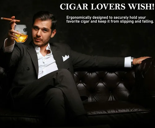 Miniatura 2 de Bezrat Vasos de cigarro de whisky – Juego de 2 vasos de whisky a la antigua moda con soporte lateral para puros – Regalo del día del padre – papá