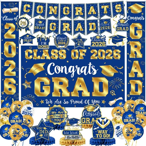 Miniatura 16 de Decoraciones de graduación 2026, juego de decoraciones de graduación rojo y negro con pancarta y telón de fondo de felicitaciones, letrero