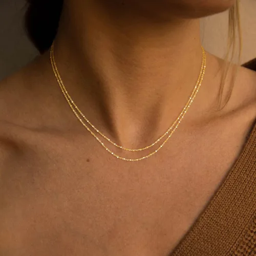 Miniatura 4 de MBW Delicado collar gargantilla para mujer, chapado en oro de 14 quilates, collares de cadena de cubo en capas para mujer, collares simples de moda