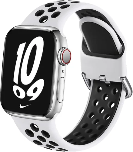 Miniatura 13 de Correa deportiva compatible con Apple Watch 42mm 44mm 45mm 46mm 49mm 38mm 40mm 41mm para mujeres y hombres, correa de repuesto transpirable de Negro