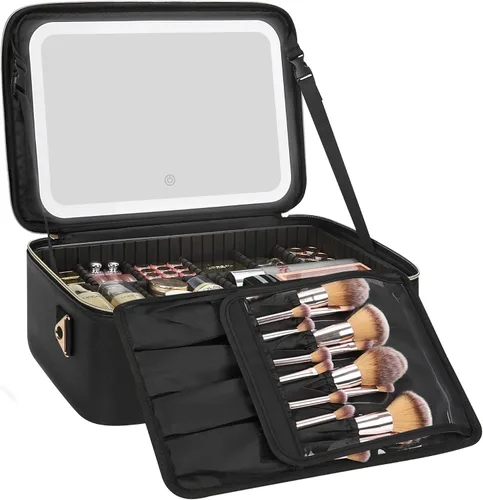 Miniatura 12 de Relavel Estuche de maquillaje con espejo LED, 01-Negro, Bolsa de maquillaje de viaje con espejo LED para niñas