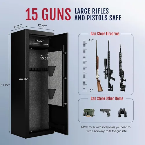 Miniatura 3 de KAER 15 Caja Fuerte Ensamblada - Caja Fuerte Biométrica de Huella Dactilar para Rifles y Pistolas, Caja Fuerte Grande para Rifles Largos y Escopetas