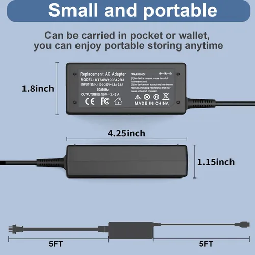 Miniatura 3 de Cargador para portátil de CA de 19V 3.42A 65W PA3714U-1ACA para Toshiba Satellite C55 C55-A C655 C850 C50 L755 C855 L655 L745 P50 C855D C55D S55