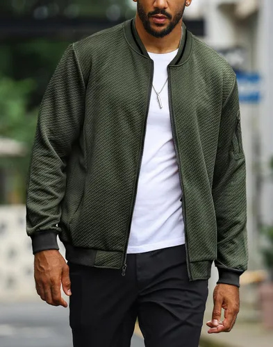 Miniatura 2 de SAVKOOV Chaqueta ligera de ajuste holgado para hombre, chaqueta bomber casual y elegante