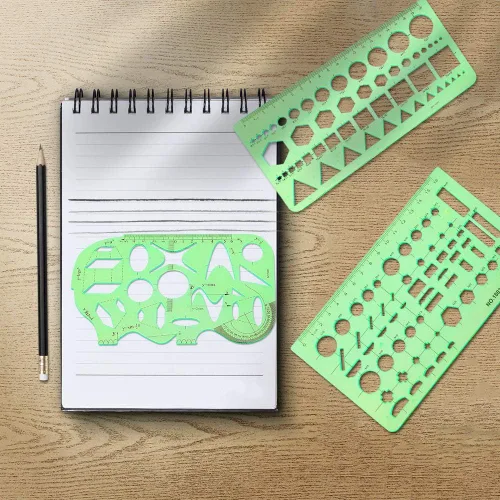 Miniatura 4 de Angrox Plantillas de dibujos geométricos, reglas de geometría de medición, 15 piezas con 1 bolsa de archivo para diseño, escuela, estudiar, edificio
