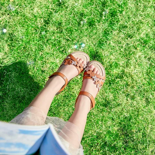 Miniatura 2 de Felix & Flora Sandalias para niña pequeña - Zapatos de vestir para niña de flores, puntera abierta, zapatos planos de verano para niños pequeños