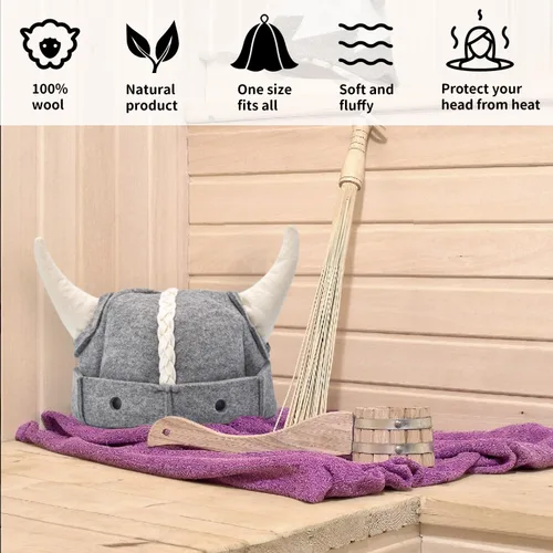 Miniatura 7 de Sombrero de sauna Halsa, gorro de sauna natural de lana hecho a mano para hombres y mujeres, ecológico, transpirable, talla única para spa, sala