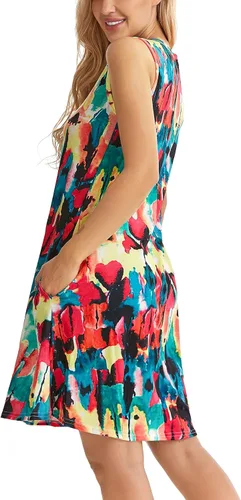 Miniatura 6 de elescat Vestidos de verano para mujer, estilo casual, sin mangas, estampado floral, holgado, con bolsillo