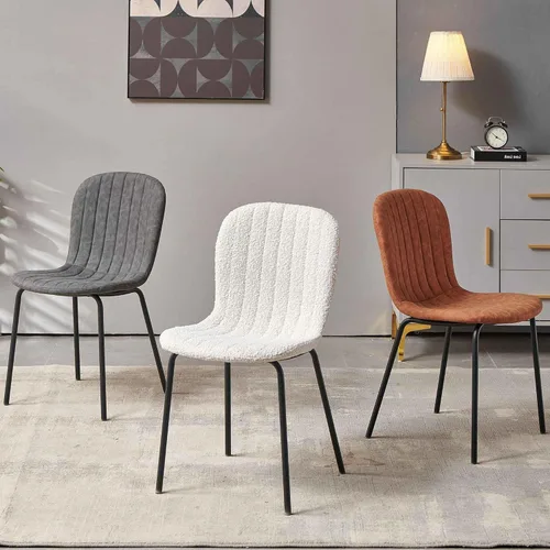 Miniatura 9 de Juego de 4 sillas de comedor, modernas sillas de comedor de piel sintética de mediados de siglo con patas de metal negro, cómoda silla de cocina