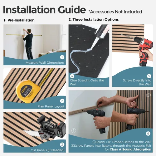 Miniatura 7 de AKUMAX Paquete de 4 paneles acústicos, listones de madera para pared y techo, paneles de espuma acústica de 96 x 24 pulgadas, paneles de pared 3D