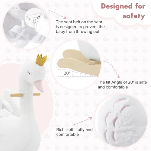 Miniatura 5 de labebe Caballo mecedor de cisne blanco para niños, animal de peluche en madera para niños de 6 meses, para niños y niñas/guardería, regalo de Cisne