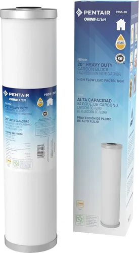 Pentair OMNIFilter PB55-20 - Filtro de agua de carbono, 20 pulgadas, cartucho de repuesto de reducción de plomo de bloque de carbono azul grande de