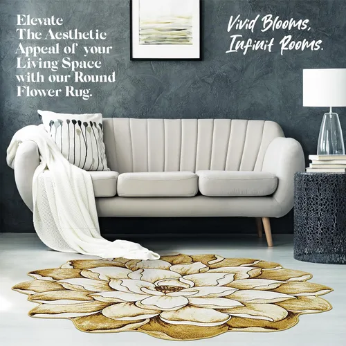 Miniatura 9 de Alfombra redonda de 2 pies con forma de flor, bonita alfombra de felpa con forma de flor, para dormitorio, suelo, sala de estar, alfombra 301 beige