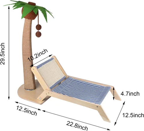 Miniatura 3 de Poste rascador para gatos con silla de playa 2 en 1, 29.5 pulgadas de alto, palmera para gatos con salón y bola colgante interactiva, muebles
